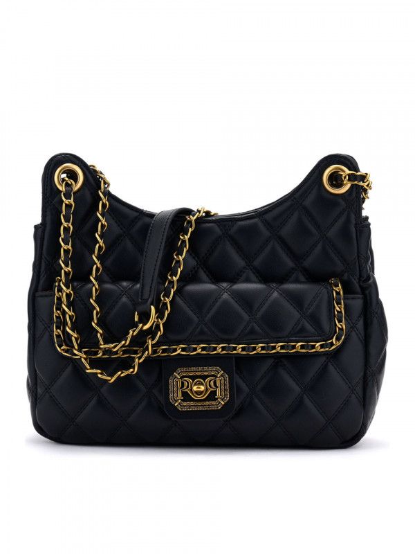 SMALL BAG WITH LONG GOLD HANDLE IN BLACK