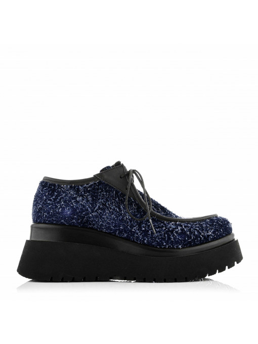 Women's platform shoes made of spectacular suede in blue color