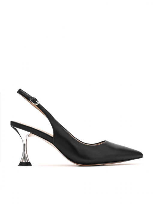 Women's sandals with an open heel and a medium thin metal heel