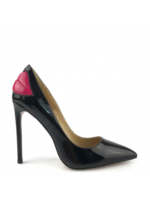 FABIANO Women's shoes with a high thin heel made of natural lacquer with decoration