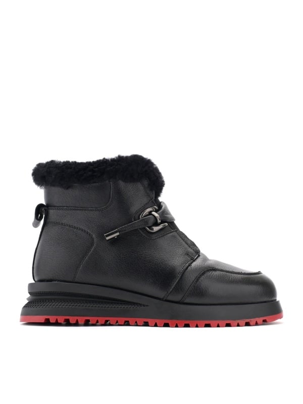 WOMEN'S BOOTS MADE OF GENUINE LEATHER AND DOWN IN BLACK WITH RED ACCENT ON THE SOLE