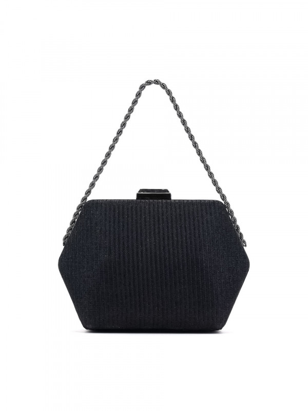 FORMAL WOMEN'S SMALL BLACK TEXTILE BAG WITH CHAIN HANDLE