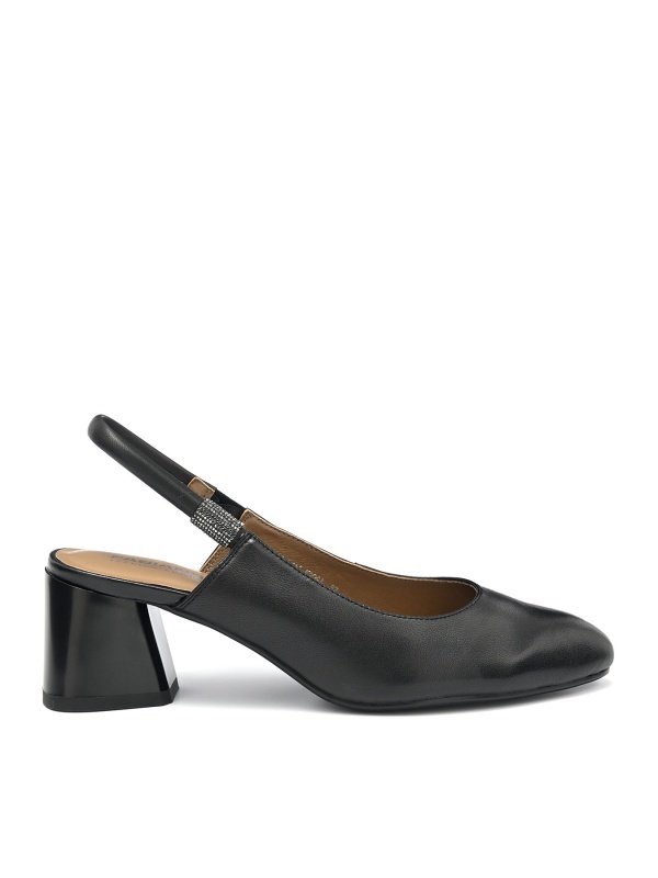 WOMEN'S SANDALS MADE OF GENUINE LEATHER IN BLACK WITH OPEN HEEL AND ELEGANT DECORATION