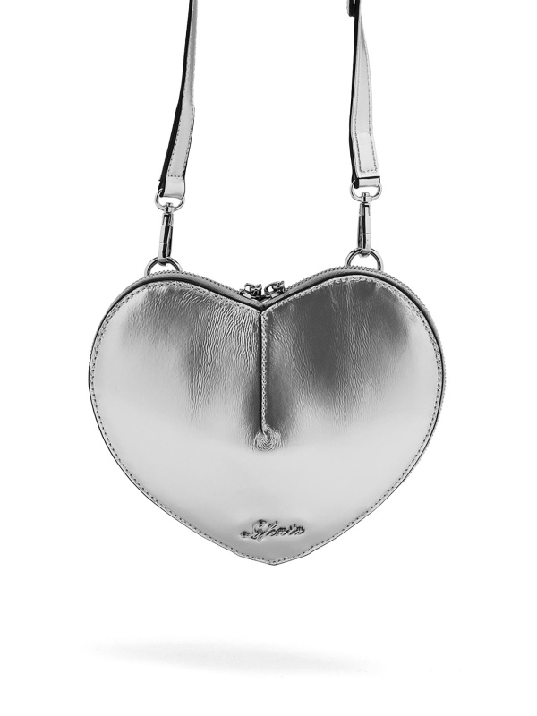 WOMEN'S BAG IN METALLIC GREY AND HEART SHAPE