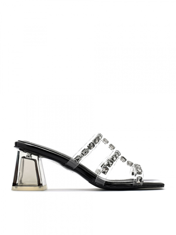 WOMEN'S HIGH TRANSPARENT SLIPPERS DECORATED WITH STONES