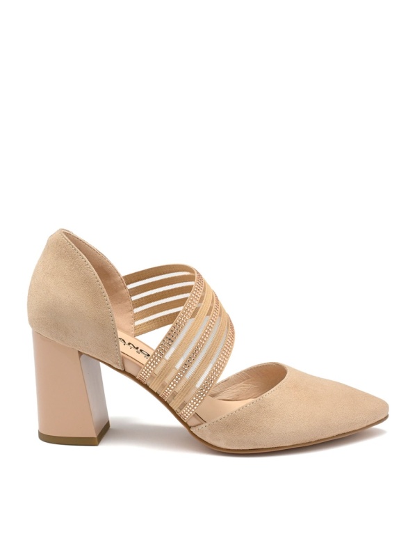 WOMEN'S SHOES MADE OF NATURAL SUEDE WITH HIGH THICK HEEL AND ELASTIC ARCH