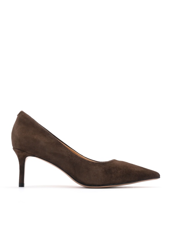 WOMEN'S SHOES WITH A MEDIUM THIN HEEL MADE OF NATURAL SUEDE IN BROWN COLOR