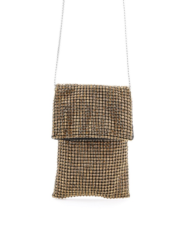 WOMEN'S TEXTILE BAG WITH STONES IN GOLD