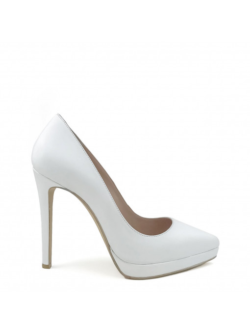 FABIANO Women's shoes with high heel and platform made of natural leather in white color