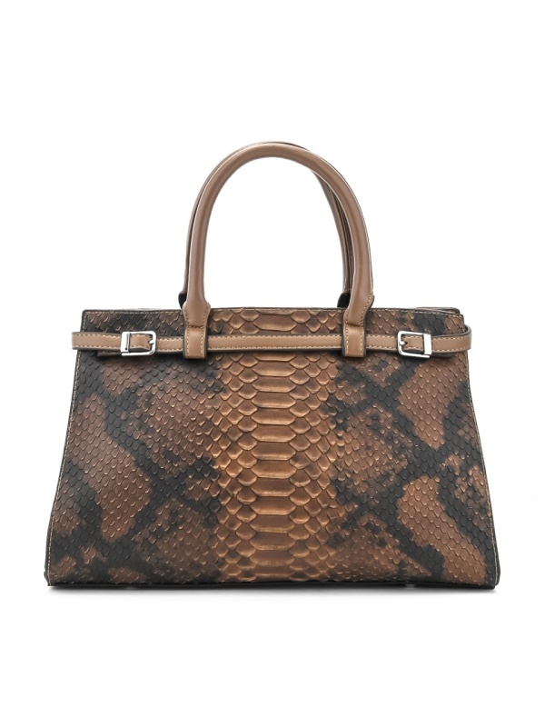 WOMEN'S BAG WITH AN EMBOSSED SNAKE PRINT IN BROWN COLOR
