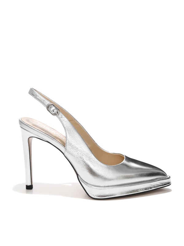 WOMEN'S HIGH THIN HEEL SANDALS WITH OPEN HEEL IN SILVER COLOR