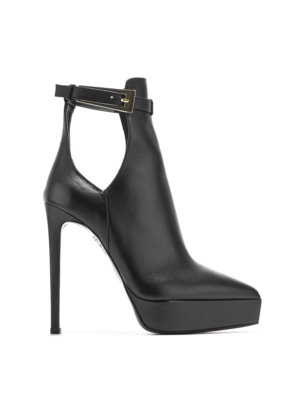 WOMEN'S OPEN HIGH HEEL BOOTS WITH PLATFORM AND STRAP IN BLACK