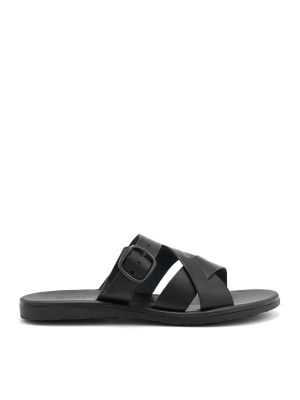 MEN'S SLIPPERS MADE OF GENUINE LEATHER IN BLACK COLOR