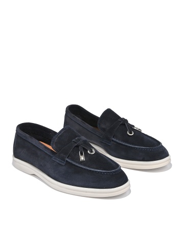 WOMEN'S NATURAL SUEDE MOCCASINS IN DARK BLUE