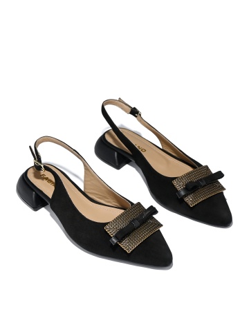 WOMEN'S SANDALS MADE OF GENUINE LEATHER IN BLACK WITH DECORATIVE RIBBON