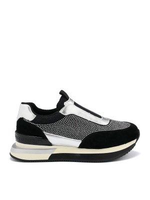 WOMEN'S SHOES MADE OF NATURAL SUEDE WITH SILVER ACCENTS AND STONES