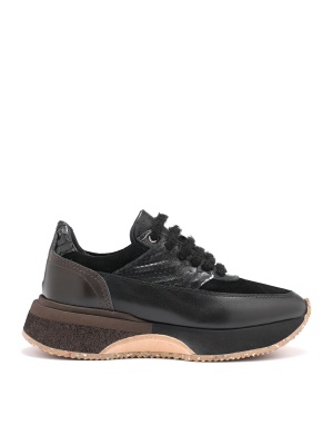 WOMEN'S SNEAKERS MADE OF GENUINE LEATHER AND SUEDE WITH SNAKE EFFECT IN BLACK