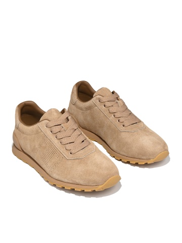 WOMEN'S SNEAKERS MADE OF NATURAL SUEDE IN BEIGE WITH PERFORATED DETAILS