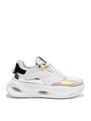 WOMEN'S SPORTS SHOES WITH LIGHTWEIGHT SOLE IN WHITE WITH SILVER AND GOLD DETAILS