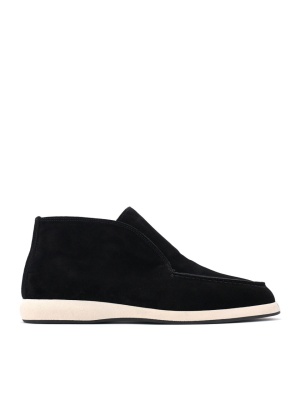 BLACK NATURAL SUEDE FLAT PLATFORM BOOTS FOR WOMEN