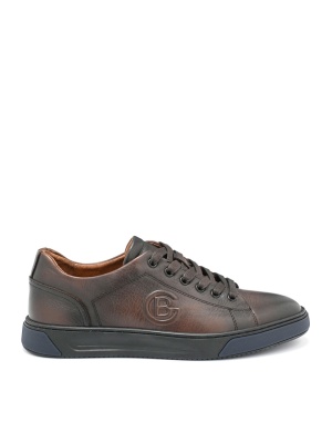 SMOKE EFFECT BROWN GENUINE LEATHER SNEAKERS FOR MEN