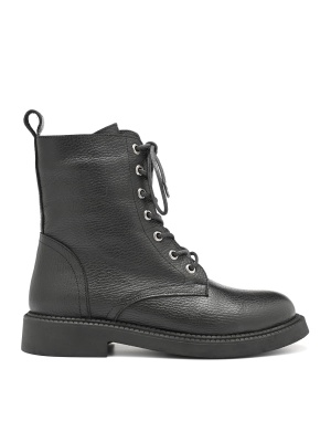 WOMEN'S BOOTS MADE OF GENUINE LEATHER IN BLACK WITH LACE-UPS AND ZIPPER