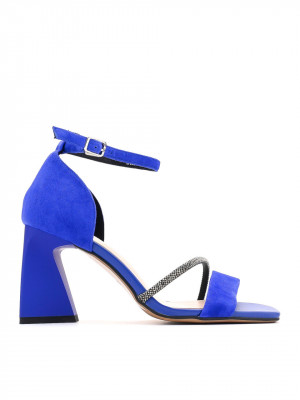 WOMEN'S HIGH HEEL SANDALS IN VELOR WITH STONES IN BLUE