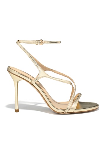 WOMEN'S SANDALS MADE OF GENUINE LEATHER IN GOLD WITH THIN STRAPS AND HIGH THIN HEEL