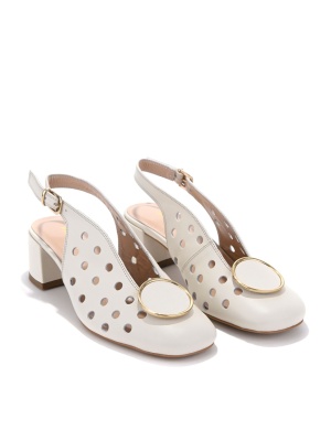 WOMEN'S SANDALS MADE OF GENUINE LEATHER WITH PERFORATED DESIGN AND GOLDEN DECORATION