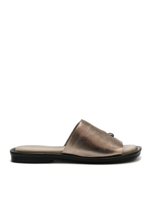 WOMEN'S SLIPPERS MADE OF GENUINE LEATHER IN BRONZE COLOR WITH PULLE