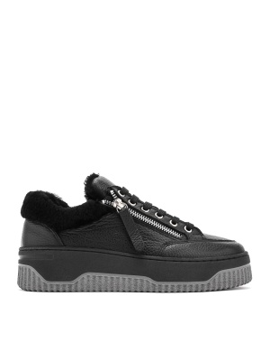 WOMEN'S SPORTS SHOES MADE OF GENUINE LEATHER IN BLACK WITH NATURAL DOWN