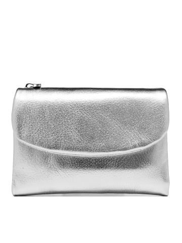 COMPACT WOMEN'S PURSE WITH A LID AND A CLEAN DESIGN IN SILVER