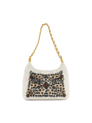 WOMEN'S BAG IN WHITE COLOR WITH STONES AND DECORATIVE METAL ELEMENTS