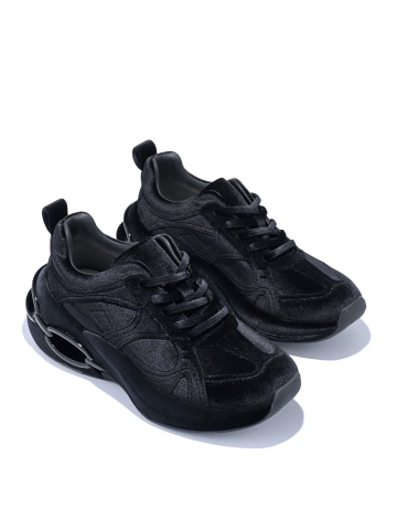 WOMEN'S BLACK VELVET SHOES WITH MODERN SOLE