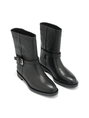 WOMEN'S BOOTS MADE OF GENUINE LEATHER IN BLACK WITH STRAPS AND BUCKLES