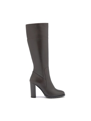 WOMEN'S BOOTS MADE OF GENUINE LEATHER IN DARK BROWN WITH HIGH THICK HEEL