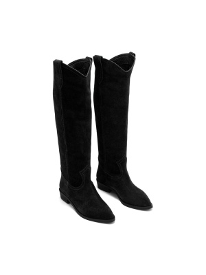 WOMEN'S BOOTS MADE OF NATURAL SUEDE COWBOY STYLE IN BLACK