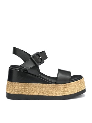 WOMEN'S SANDALS MADE OF GENUINE LEATHER IN BLACK WITH HIGH PLATFORM