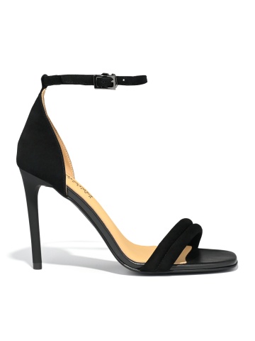 WOMEN'S SANDALS MADE OF NATURAL VELVET IN BLACK WITH HIGH THIN HEEL