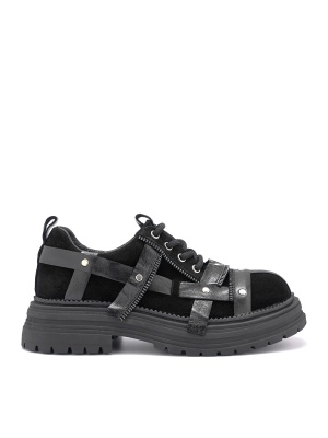 WOMEN'S SHOES MADE OF NATURAL SUEDE AND DECORATIVE LEATHER ELEMENTS