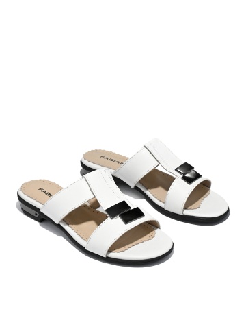 WOMEN'S SLIPPERS MADE OF GENUINE LEATHER IN WHITE COLOR