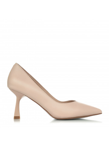FABIANO Women's shoes with a high thin heel made of natural leather in beige color