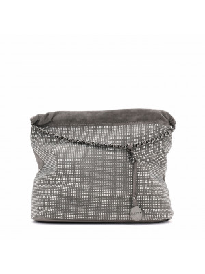 WOMEN'S BAG IN ECO LEATHER AND VELOR DECORATED WITH SMALL STONES AND A PENDANT