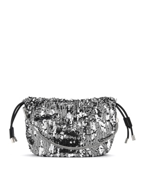 WOMEN'S BAG IN SILVER COVERED WITH SEQUINS AND METAL HANDLE