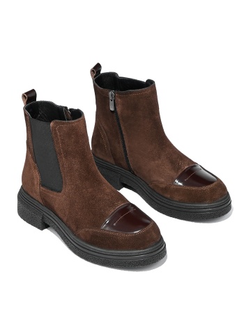 WOMEN'S BOOTS MADE OF NATURAL SUEDE IN BROWN WITH LACQUER ACCENT