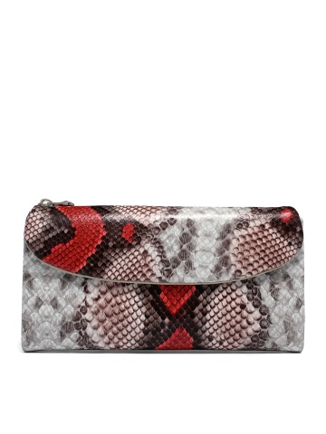 WOMEN'S GENUINE LEATHER PURSE WITH SNAKE PRINT PATTERN IN RED