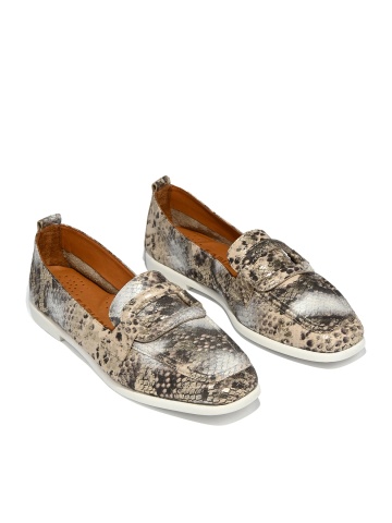 WOMEN'S LOAFERS MADE OF SOFT GENUINE LEATHER WITH SNAKE PRINT IN GREY AND ORTHOPEDIC INSOLE