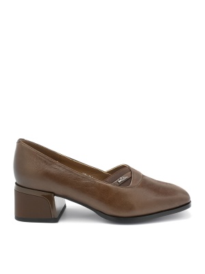 WOMEN'S SHOES MADE OF GENUINE LEATHER WITH MEDIUM THICK HEEL IN BROWN COLOR