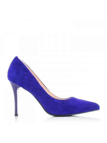 Women's shoes with a high thin heel made of natural suede in purple color