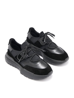 WOMEN'S SNEAKERS MADE OF GENUINE LEATHER AND SUEDE WITH FLAT PLATFORM AND LACE-UPS